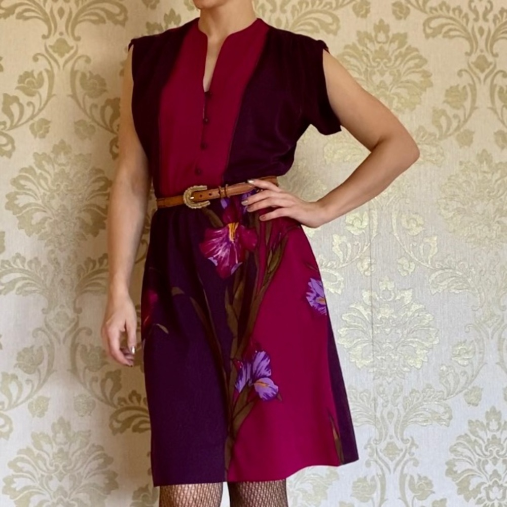 Purple & magenta irises shift dress